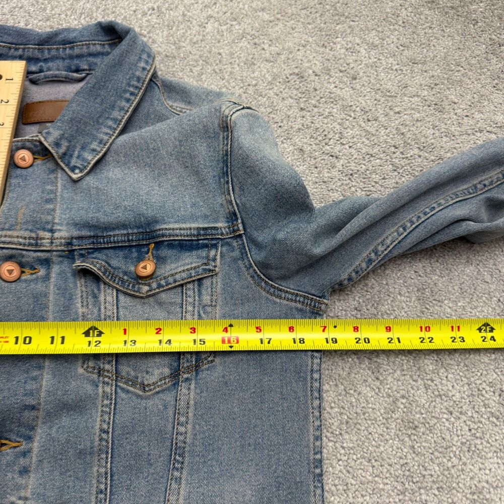 Asos Denim Jacket Womens XS Blue Medium Wash Raw Hem Button Up Trucker Casual - Picture 8 of 16